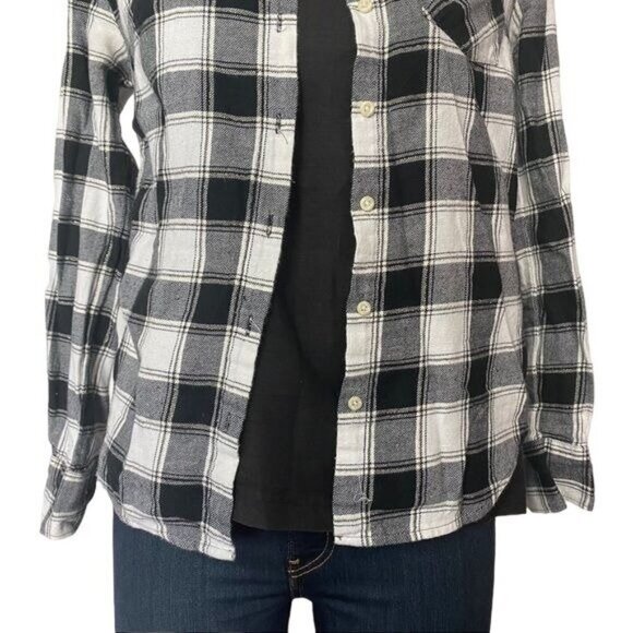 A New Day Gold Stitch Black and White Flannel Plaid Button Down Shirt Size XS - Picture 8 of 9